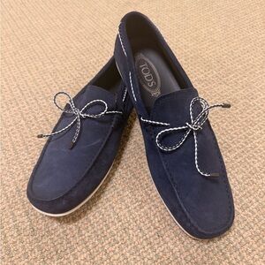 Tod's Navy Blue Suede Loafers